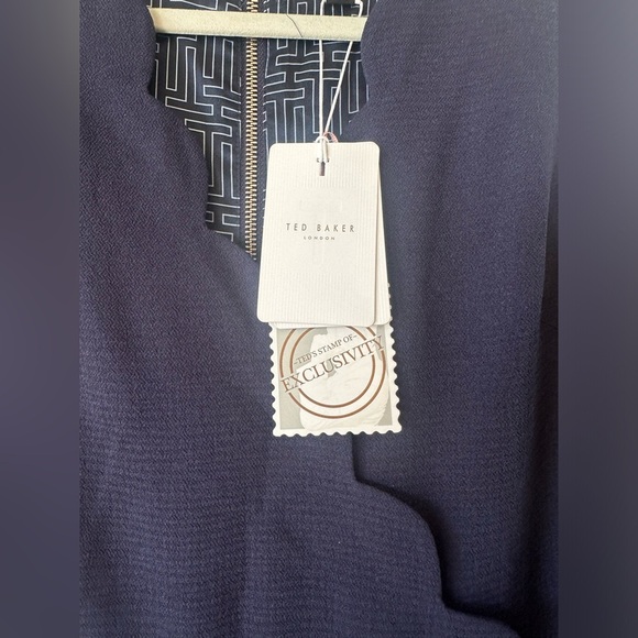 Ted Baker London Navy Scallop Trim V Neck Sheath Dress Sleeveless New - Picture 5 of 9
